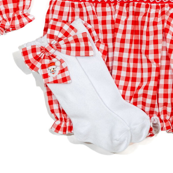 PRE-ORDER: Girls Red Gingham Smocked Santa Dress Set (ETA September)