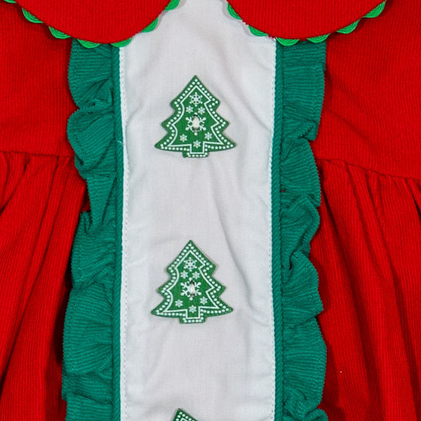 PRE-ORDER: Girls Christmas Tree Button Corduroy Bubble (ETA September)