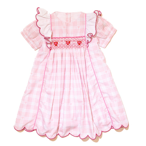 Girls Smocked Lattice Hearts & Bows Dress