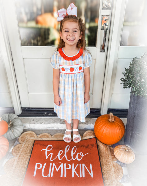 PRE-ORDER: Girls Pumpkin & Bows Plaid Dress (ETA AUGUST)