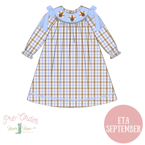PRE-ORDER: Girls Plaid Turkey Smocked Dress (ETA SEPTEMBER)