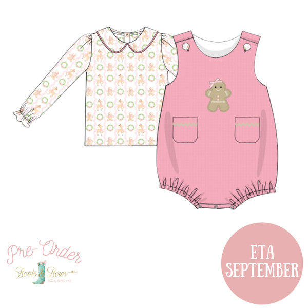 PRE-ORDER: Girls Pink Gingerbread Corduroy Bubble Set (ETA September)