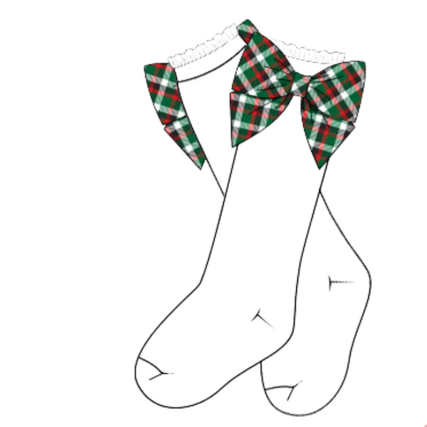 Girls Green Plaid Bow Socks