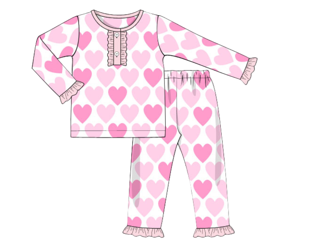 Girls Pink Hearts Pajamas