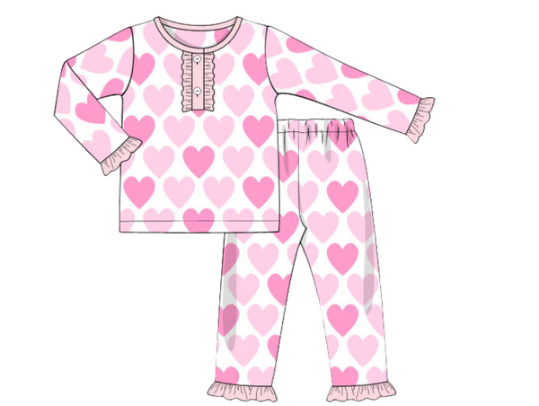Girls Pink Hearts Pajamas