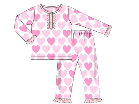 Girls Pink Hearts Pajamas