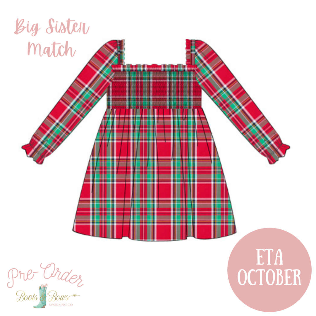PRE-ORDER: Girls Christmas Plaid Smocked Dress (ETA OCTOBER)