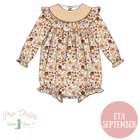 PRE-ORDER: Girls Fall Acorn Floral Smocked Bubble (ETA SEPTEMBER)