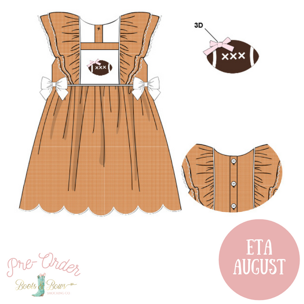 Girls Orange Smocked Gameday Football Dress