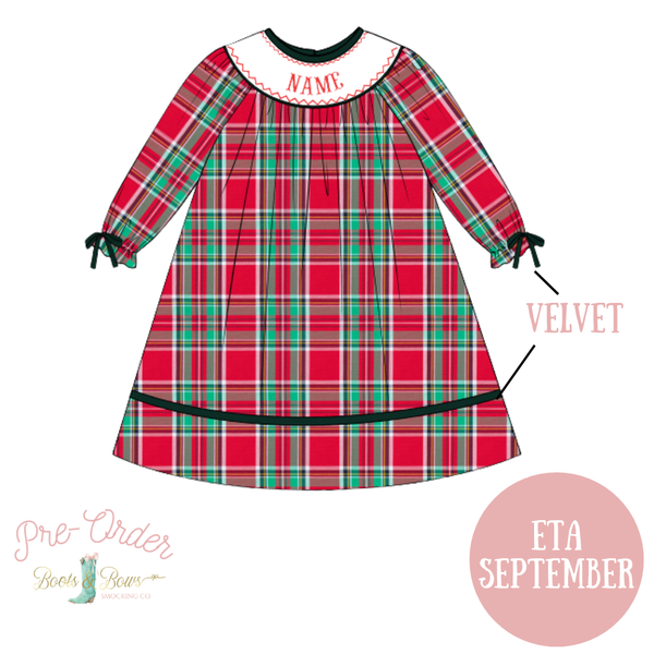 PRE-ORDER: Girls Custom Christmas Plaid Smocked Dress (ETA September)