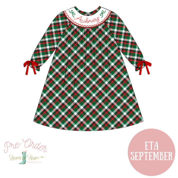 PRE-ORDER: Girls Custom Smocked Green Plaid Dress (ETA September)