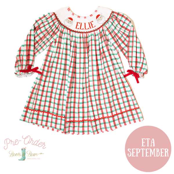 PRE-ORDER: Girls Custom Smocked Santa Dress (ETA September)