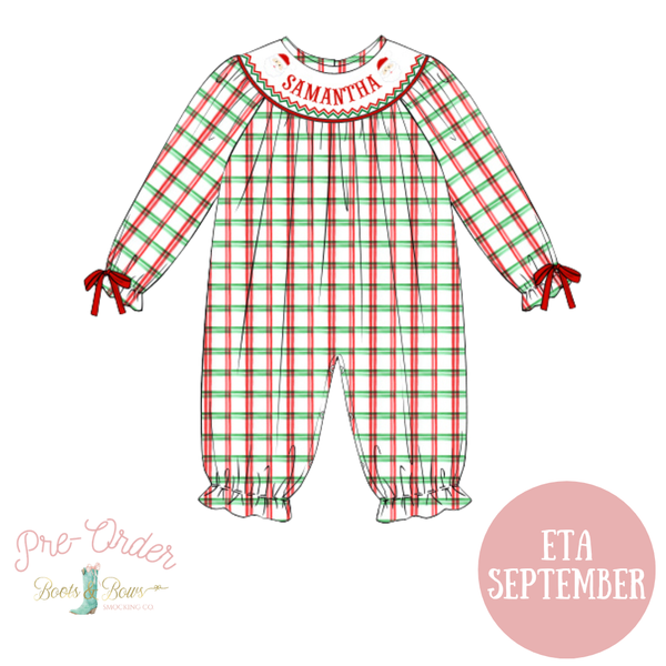 PRE-ORDER: Girls Custom Smocked Santa Romper (ETA September)