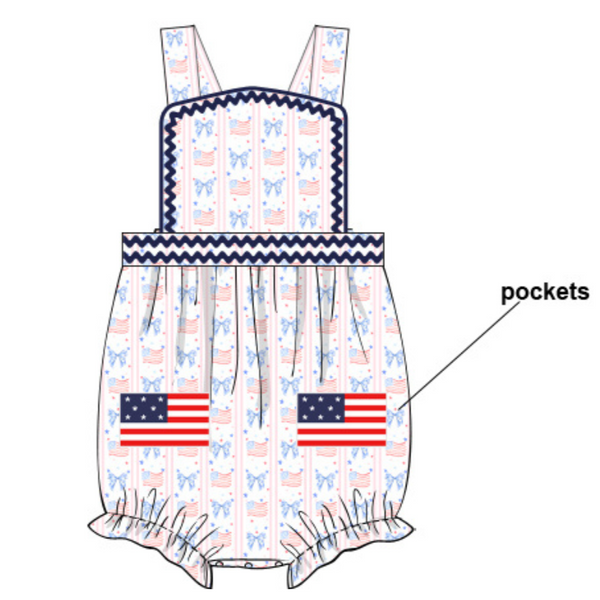 Girls American Flag Sunsuit Bubble