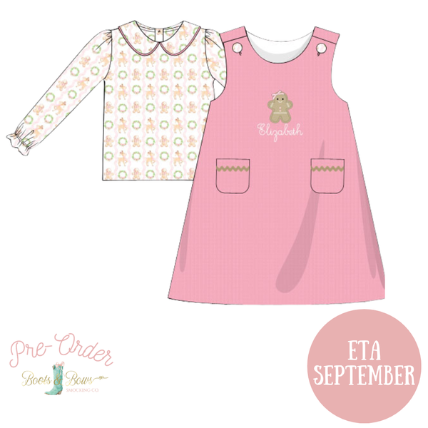 PRE-ORDER: Girls Pink Gingerbread Corduroy Dress Set (ETA September)