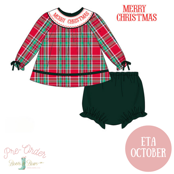PRE-ORDER: Girls Christmas Plaid Custom Smocked Diaper Set (ETA September)