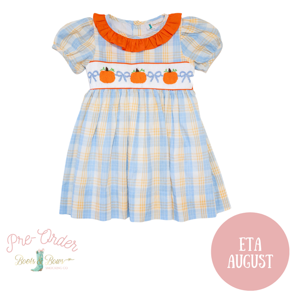 PRE-ORDER: Girls Pumpkin & Bows Plaid Dress (ETA AUGUST)