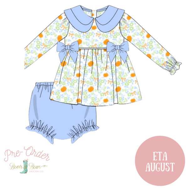 PRE-ORDER: Girls Pumpkins & Blue Bows Diaper Set (ETA August)