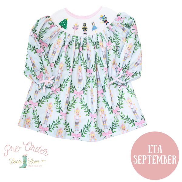 PRE-ORDER: Girls Nutcracker & Bows Smocked Dress (ETA September)