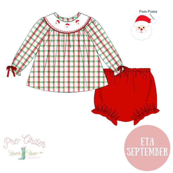 PRE-ORDER: Girls Smocked Santa Diaper Set (ETA September)