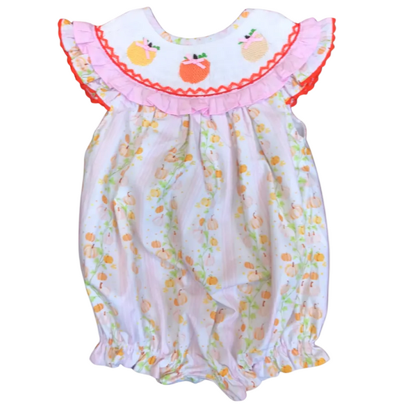 Girls Sweet Pumpkins Smocked Bubble