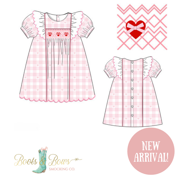Girls Smocked Lattice Hearts & Bows Dress