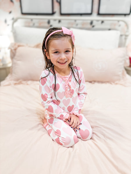 Girls Pink Hearts Pajamas