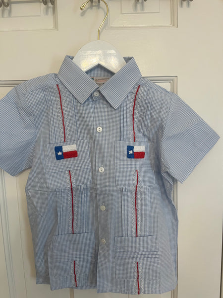 Damaged - Boys Texas Flag Guayabera Shirt - Size 5