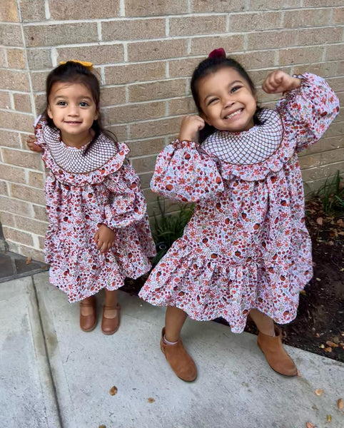 PRE-ORDER: Girls Fall Acorn Floral Smocked Dress (ETA August)