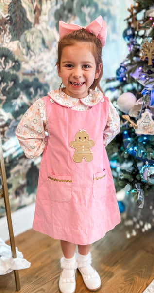 PRE-ORDER: Girls Pink Gingerbread Corduroy Dress Set (ETA September)
