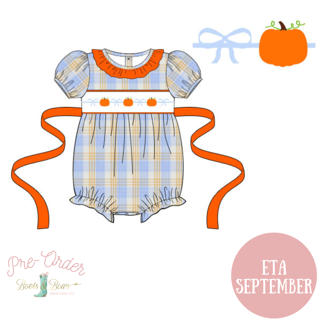 PRE-ORDER: Girls Pumpkin & Bows Plaid Bubble (ETA SEPTEMBER)