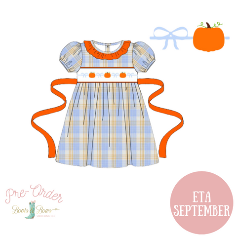 PRE-ORDER: Girls Pumpkin & Bows Plaid Dress (ETA SEPTEMBER)