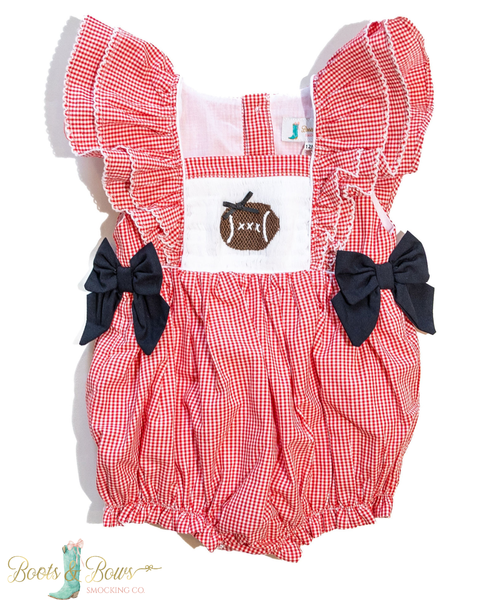 Girls Red Smocked Gameday Football Bubble