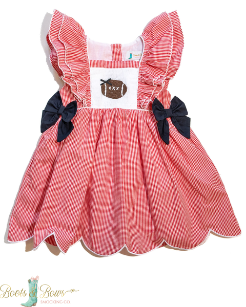 Girls Red Smocked Gameday Football Dress