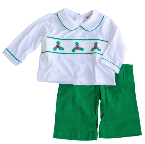 Boys Holly Leaf Corduroy Pant Set