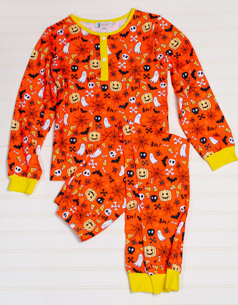 Orange Jack-O'-Lantern Pajamas Long - Size 9